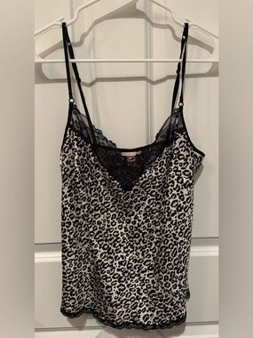 Victoria's Secret Leopard Satin Cami with Black Lace Trim